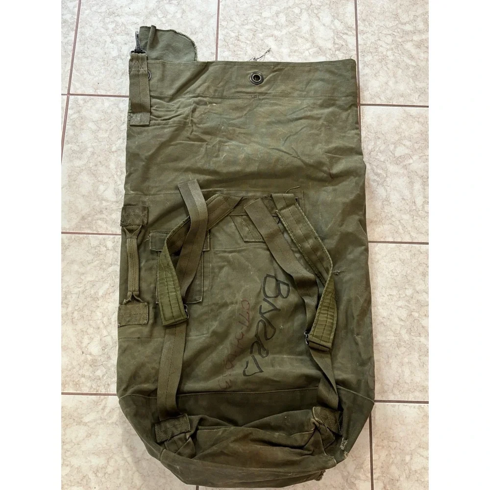 Vintage Vietnam US Military Heavy Duty Duck Cotton Canvas Duffle Bag Green